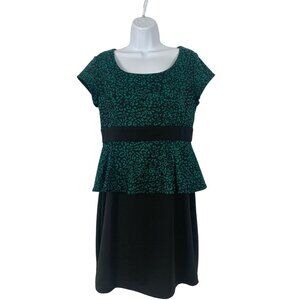 IZ Byer Emerald Green Animal Print & Black Peplum Dress Size 11